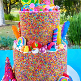 2-Tier Candy Topped Rainbow Cake!