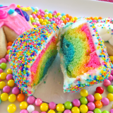 Tye-die insides of the Rainbow Brite mini cakes!